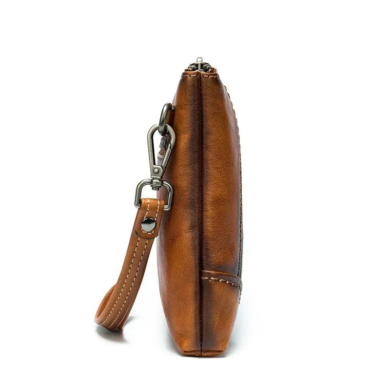 Mens Vintage Patchwork Leather Business Casual Clutch Bags