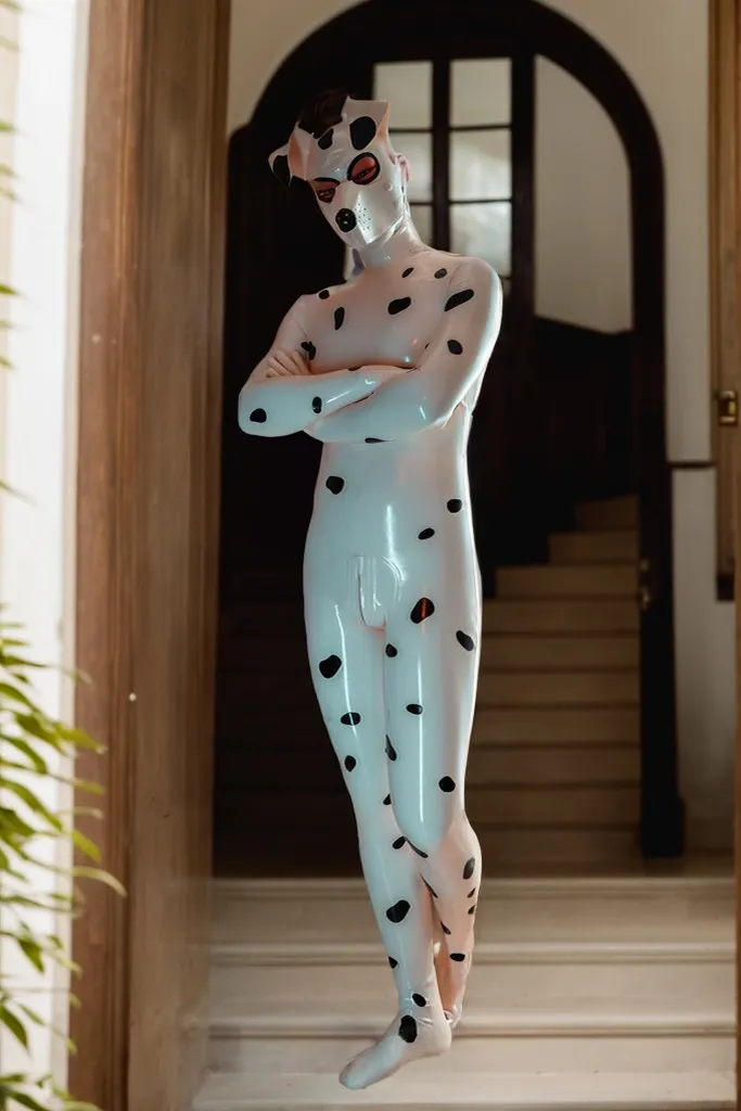 Men Latex Catsuits Dogs Inflatable Tail