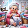 Happy Old Lady - 11CT Stamped Cross Stitch - 45*45cm