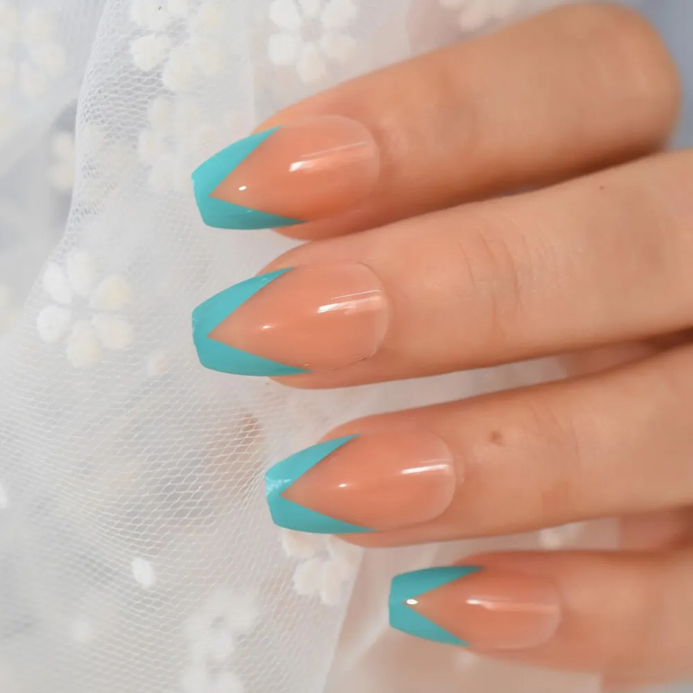 Pearl Shine Glossy Fake Nails Shimmer White Square Ombre French Nail Faux Ongles Gradient Medium Fingernails with Gluetabs-Nail Inspo
