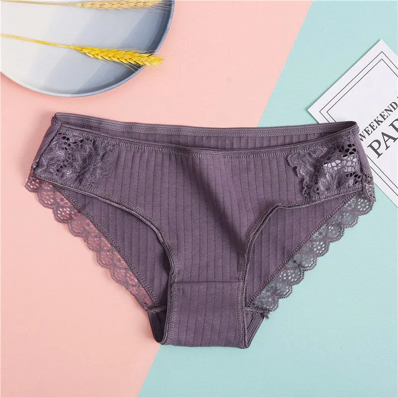 FINETOO Women's Underpants Soft Cotton Panties Girls Solid Color Briefs Striped Panty Sexy Lingerie Female Underwear M-XL Panty