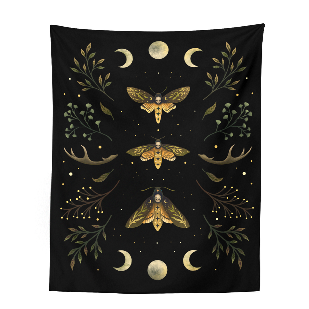 Vintage Moon Phase Wall Hanging Tapestry Mooonlight Green Olive Leaf Black Tapestries Boho Room Art Home Decoration Accessories