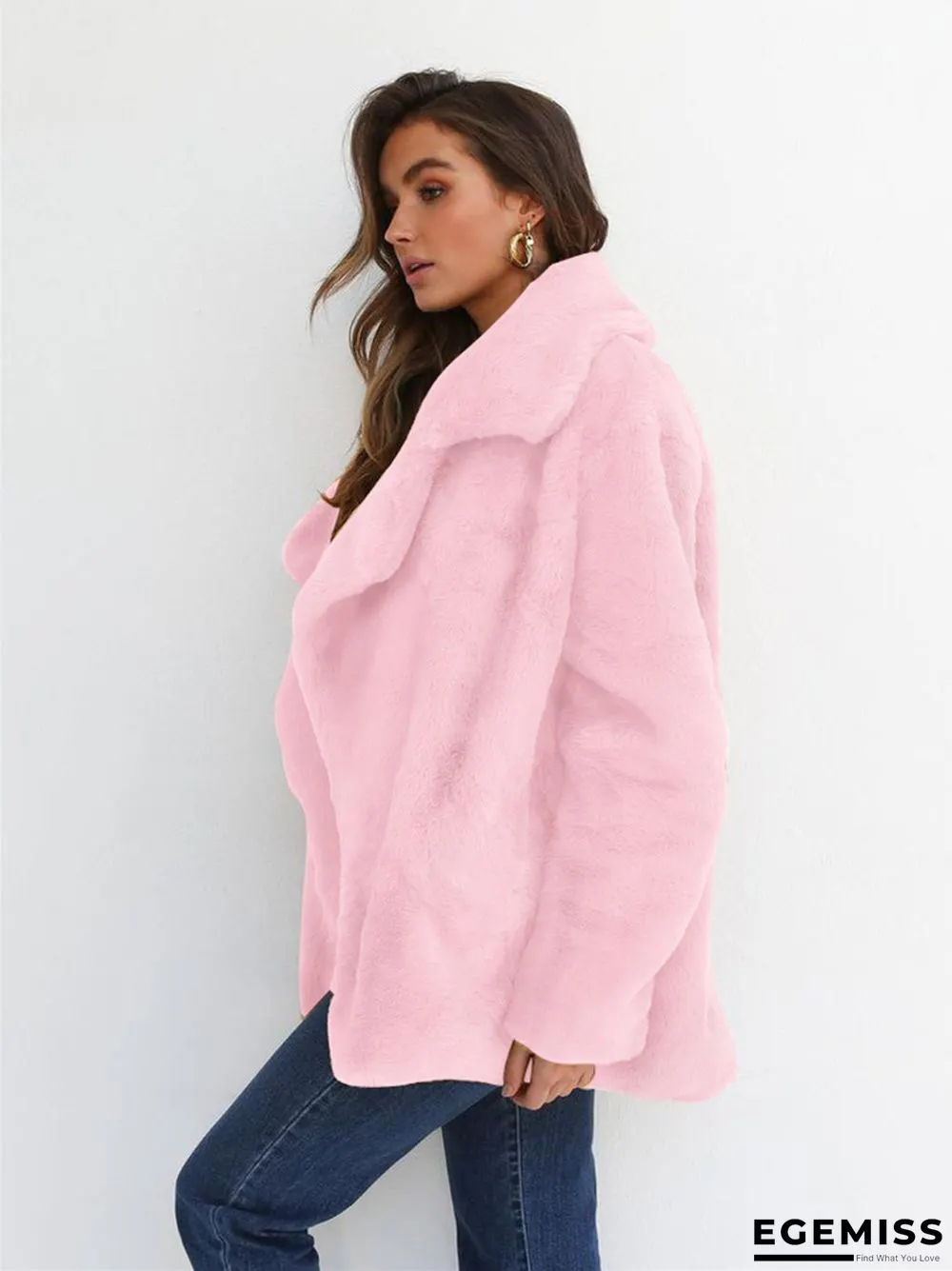 Fashion Solid Color Sexy Plush Lapel Coat | EGEMISS