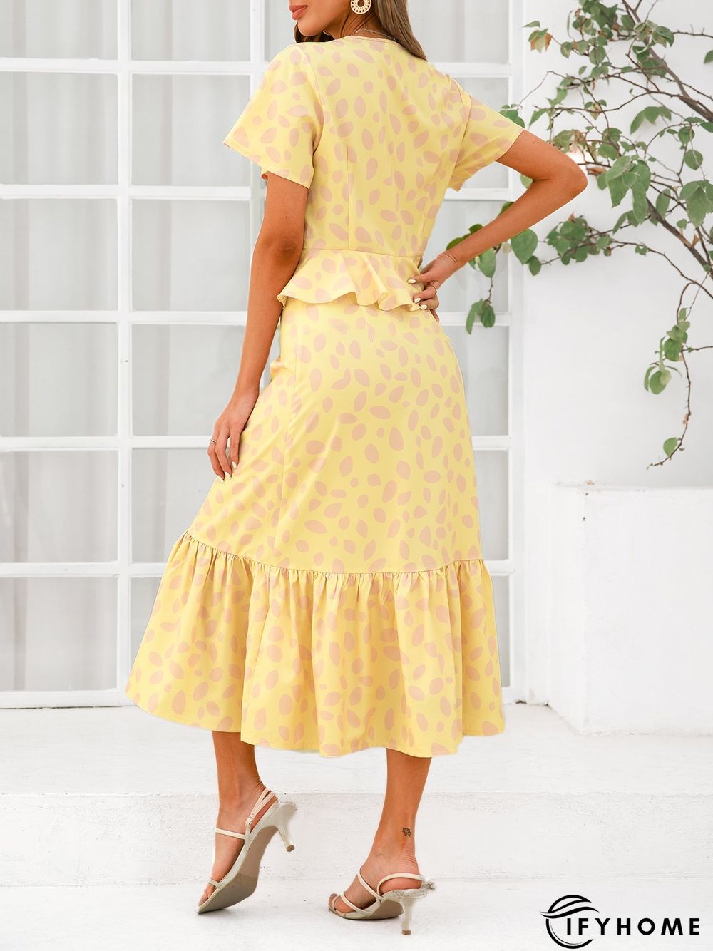 Floral V Neck Short Sleeve Weaving Dress | IFYHOME