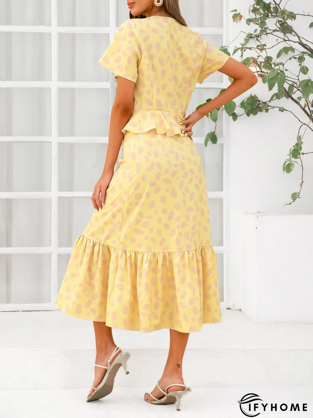 Floral V Neck Short Sleeve Weaving Dress | IFYHOME