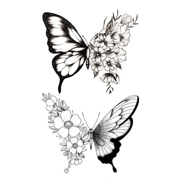 Waterproof Temporary Tattoo Stickers Butterfly Tiger Feather  Design Tattoo Children Black Body Art Fake Tattoos for Men Women