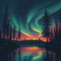 Northern Lights with Pine Trees - Diamond Painting
