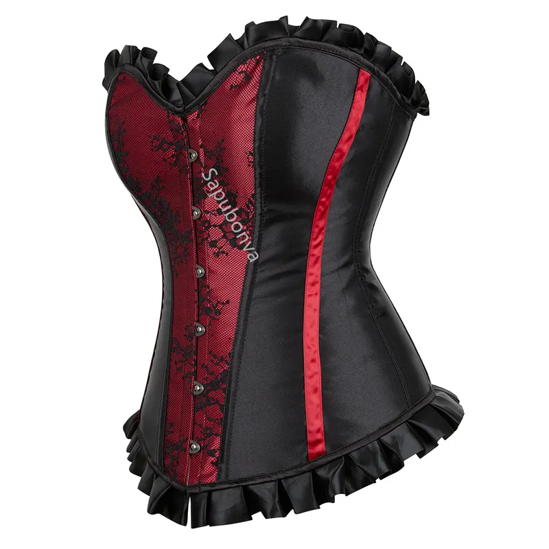 Billionm Corset Top Plus Size Bustier Flower Lace UP Overbust Corselet Burlesque Sexy Lingerie Costume Renissance Women Red Purple