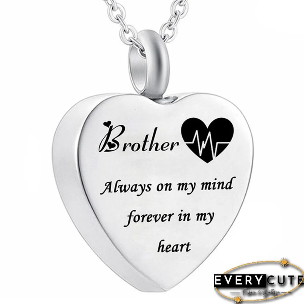 Always On My Mind Forever In My Heart Titanium Steel Funeral Cremation Heart Pendant Keepsake Urn Necklace For Ashes Memorial Jewelry Mementos With Funnel Kit