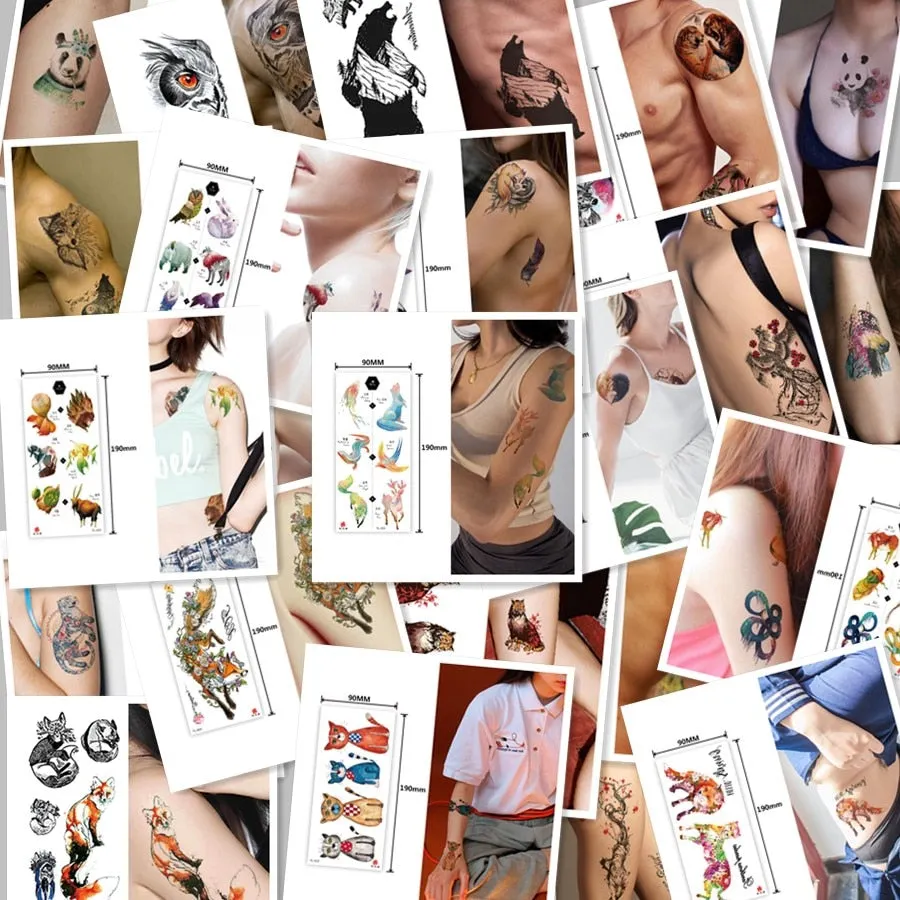 1~8 pieces of animal plants wolf bear bird art tattoo stickers disposable waterproof temporary tattoo stickers for men and women