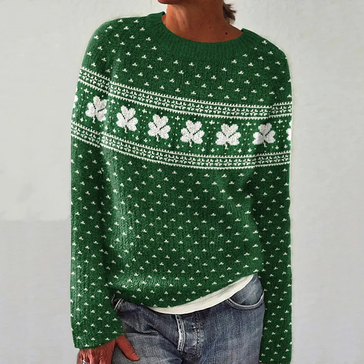St. Patrick's Day Shamrock Pattern Knit Sweater