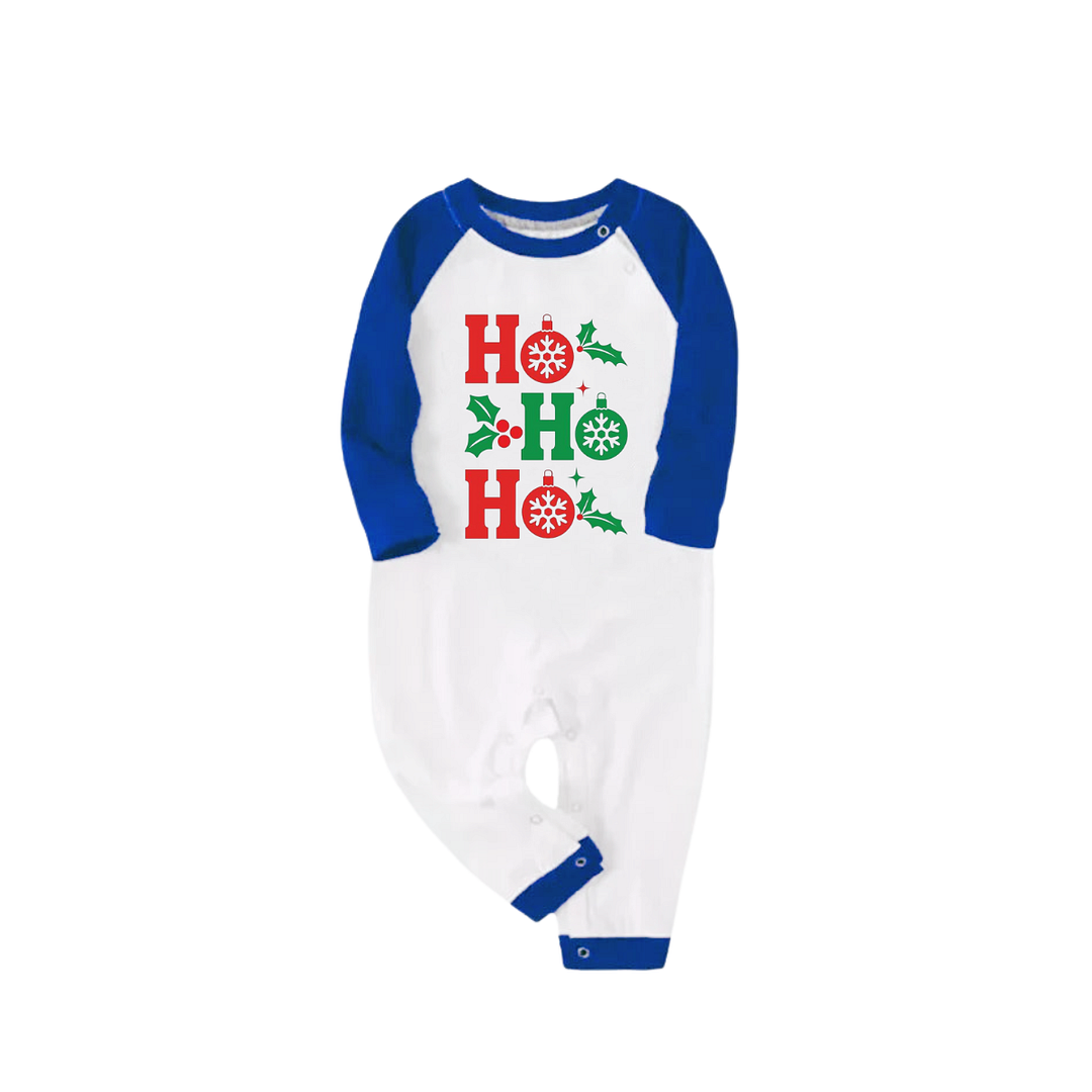 "HO HO HO" Letter Christmas 2024 Blue & White Long Sleeve Top with Blue & Black & White Plaid Family Matching Pajamas
