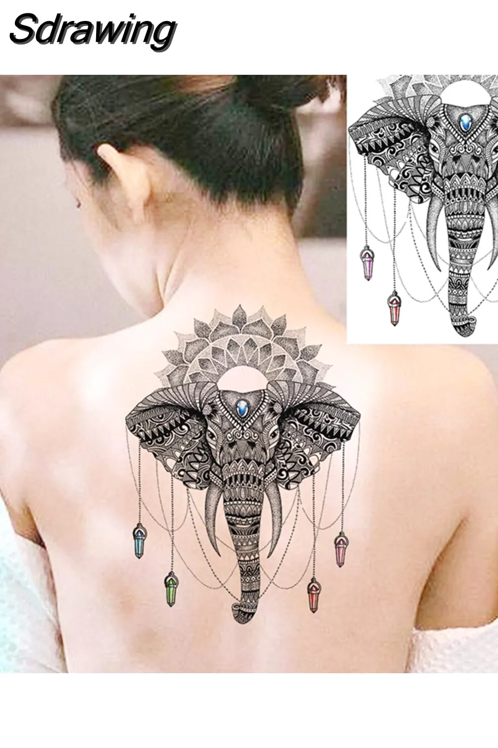 Sdrawing Peony Flower Temporary Tattoos For Women Adults Realistic Compass Moon Pendant Fake Tattoo Sticker Arm Body Tatoos 507-1