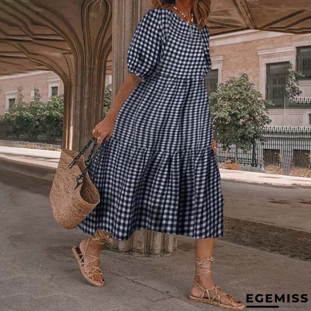Paneled Plaid Print Buttons Down V-neck Casual Midi Dress | EGEMISS