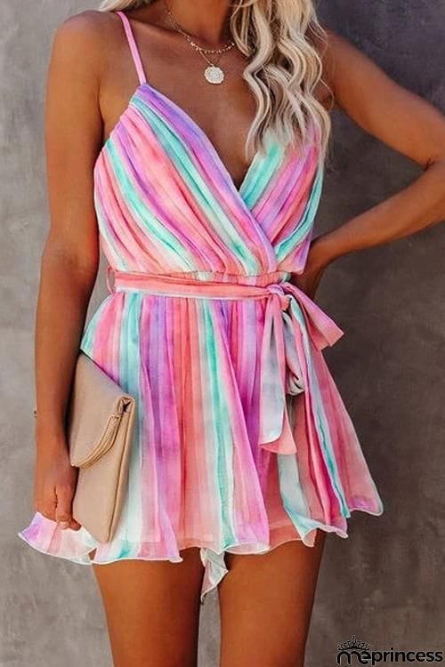 Multicolor Tie Dye Pompous Hemlines Suspender Mini Dress