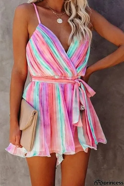Multicolor Tie Dye Pompous Hemlines Suspender Mini Dress