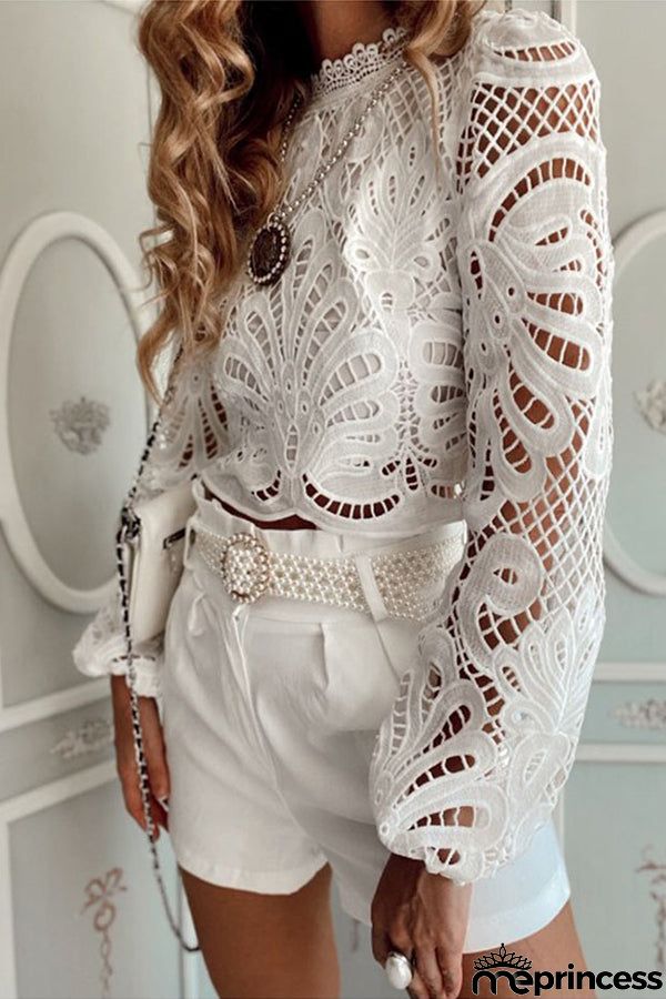 Women's Sexy Lace Cutout Long Sleeve Top