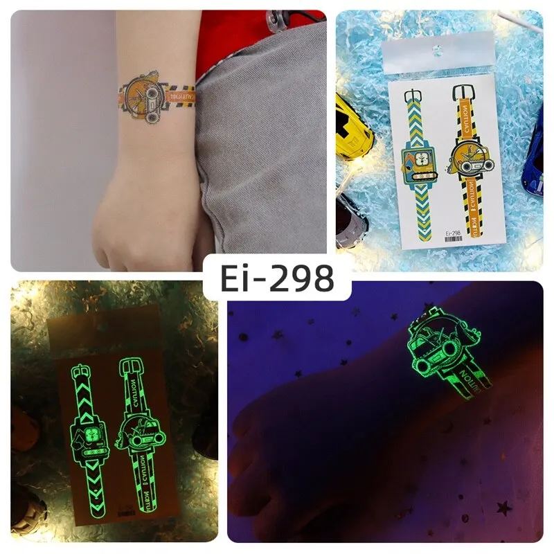 24 kinds Luminous Tattoo Sticker Children Arm Face Glowing Tattoos Watch Boys Body Art Girls Tatto Party Makeup Kids Gift