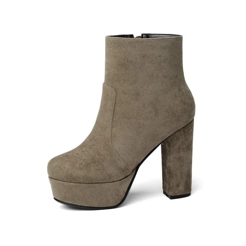 NEMAONE 2020 new top quality flock leather boots women high heels platform ankle boots for women round toe autumn winter shoes