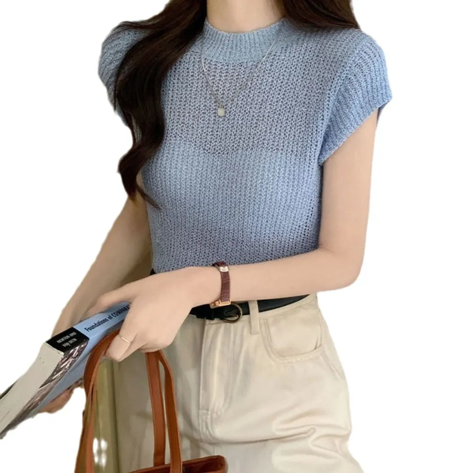 Uveng Uveng New Design Sense Niche Short-Sleeved Short-Sleeved Repair Body Wear Temperament Simple Round-Neck Short-Sleeved Knitwear