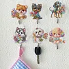 6pcs/set DIY Special-shaped Diamond Painting Wall-mounted Key Hook Kit (Flower Dog)