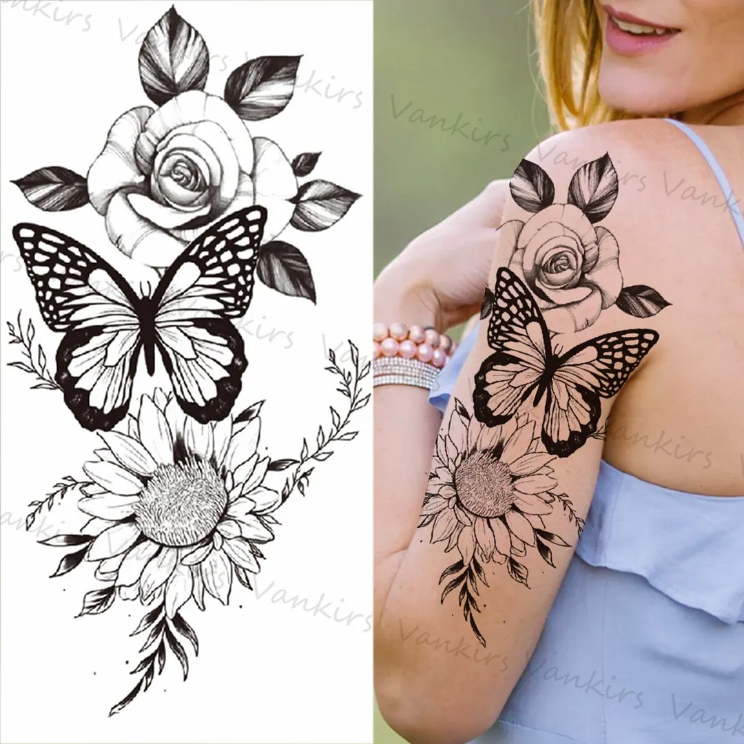 Sdrawing Skeleton Snake Flower Temporary Tattoos For Women Girls Realistic Snake Wolf Tribal Fake Tattoo Sticker Arm Waist Tatoo 3D