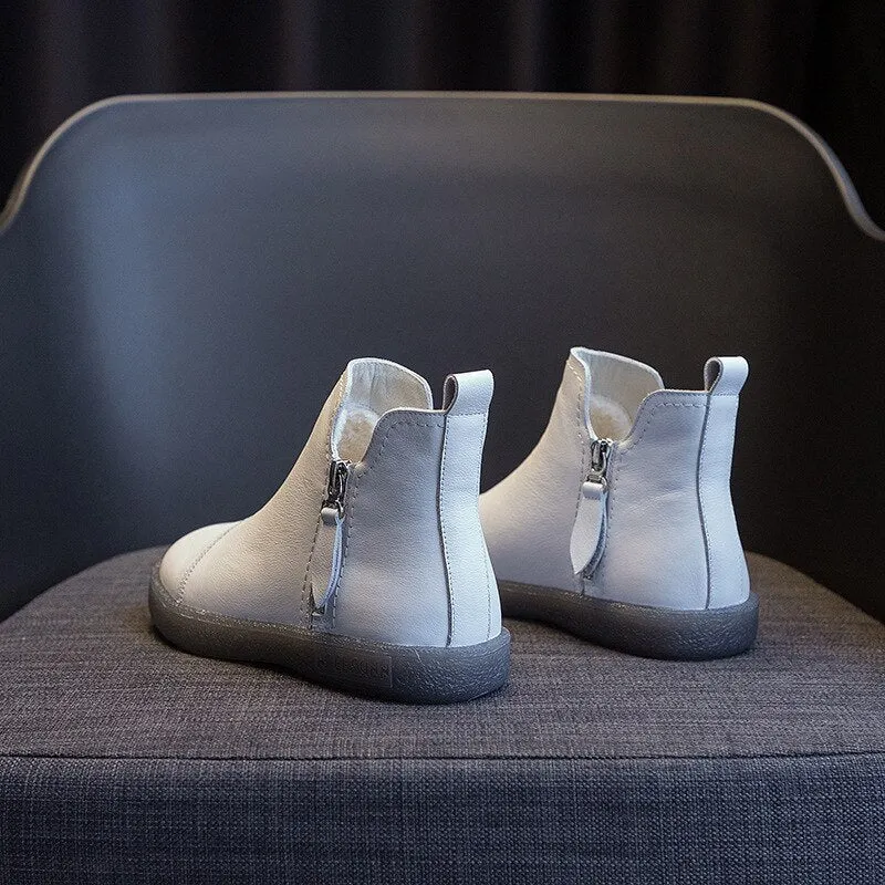 Fujin Warm Wool Motorcycle Slip on Super Comfortable Booties Footwear Winter Shoes Genuine Leather Cow Women Ankle Boots