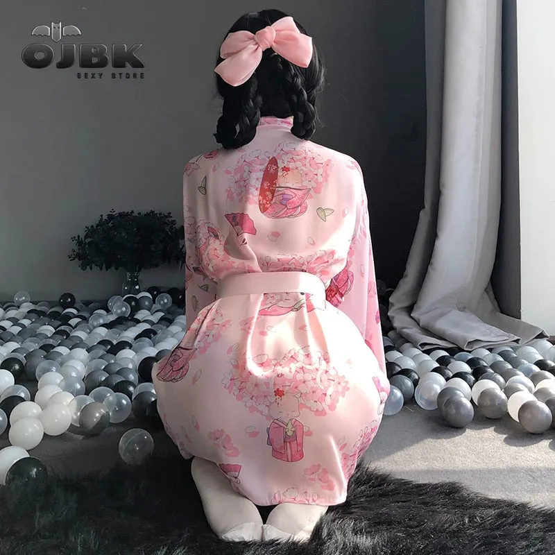 Sexy Kimono Japanese Young Married Women Cosplay Costumes Dew Shoulder Chest AV Outfit For Girls Erotic Soft Material Uniform