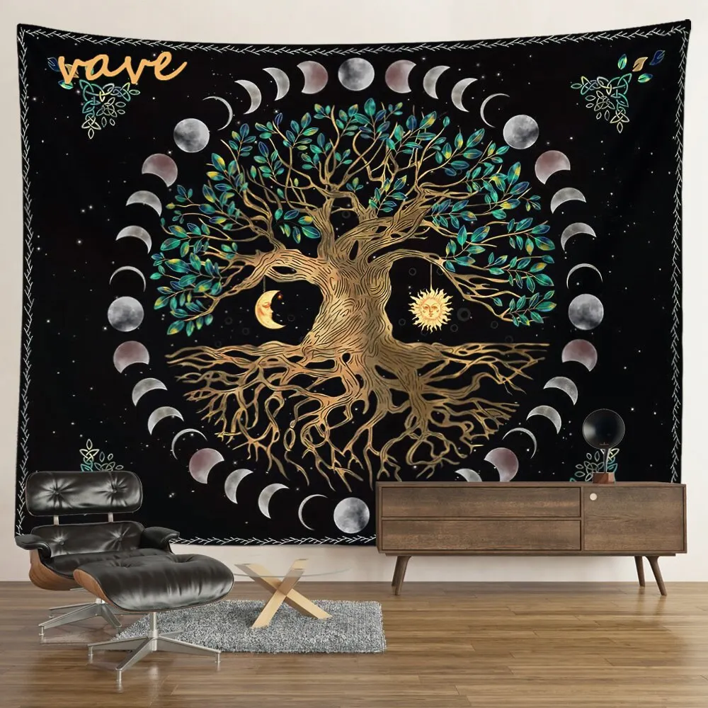 Nigikala Phase Tapestry Black and White Wall Hanging Boho Hippie Mandala Cloth Fabric Tapestry Flower Aesthetic Room Dorm Decor