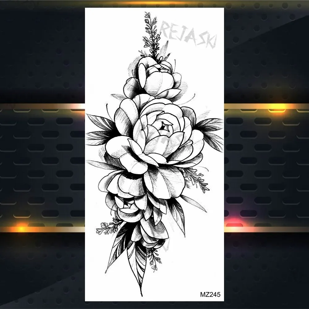 Sdrawing Rose Jewelry Water Transfer Tattoo Stickers Women Body Chest Art Temporary Tattoo Girl Waist Bracelet Flash Tatoos Flower
