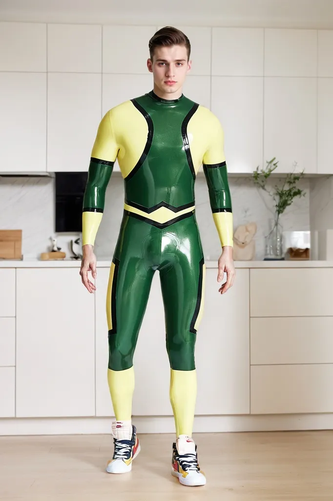 Men Latex Catsuits Ball Gamer Back Zipper Football