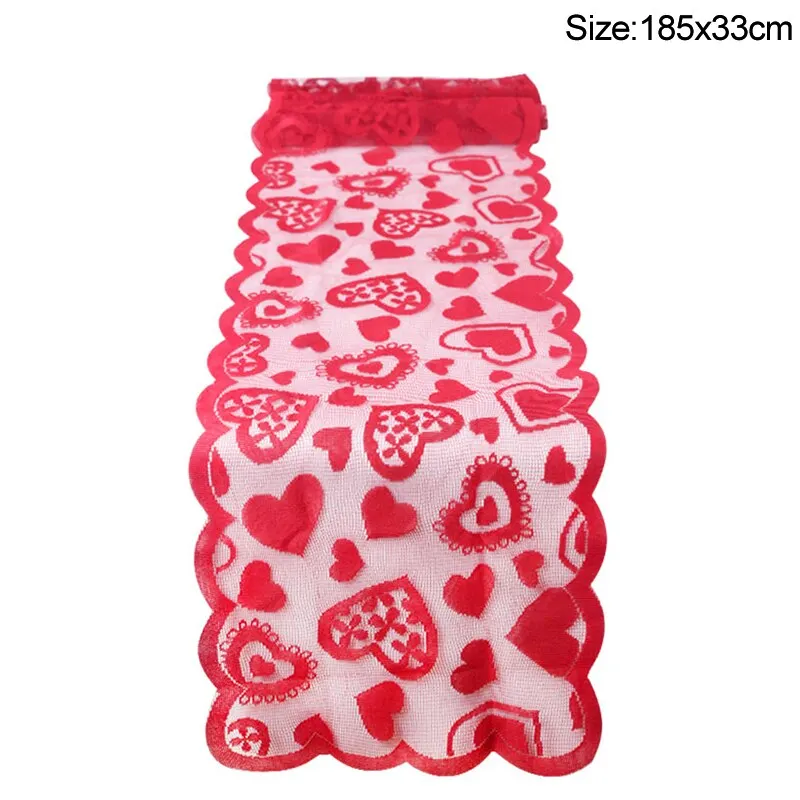 Wedding Red Love Heart Lace Table Runner Valentine's Day Gift Home Table Decoration Party Supplies Tablecloth Covers