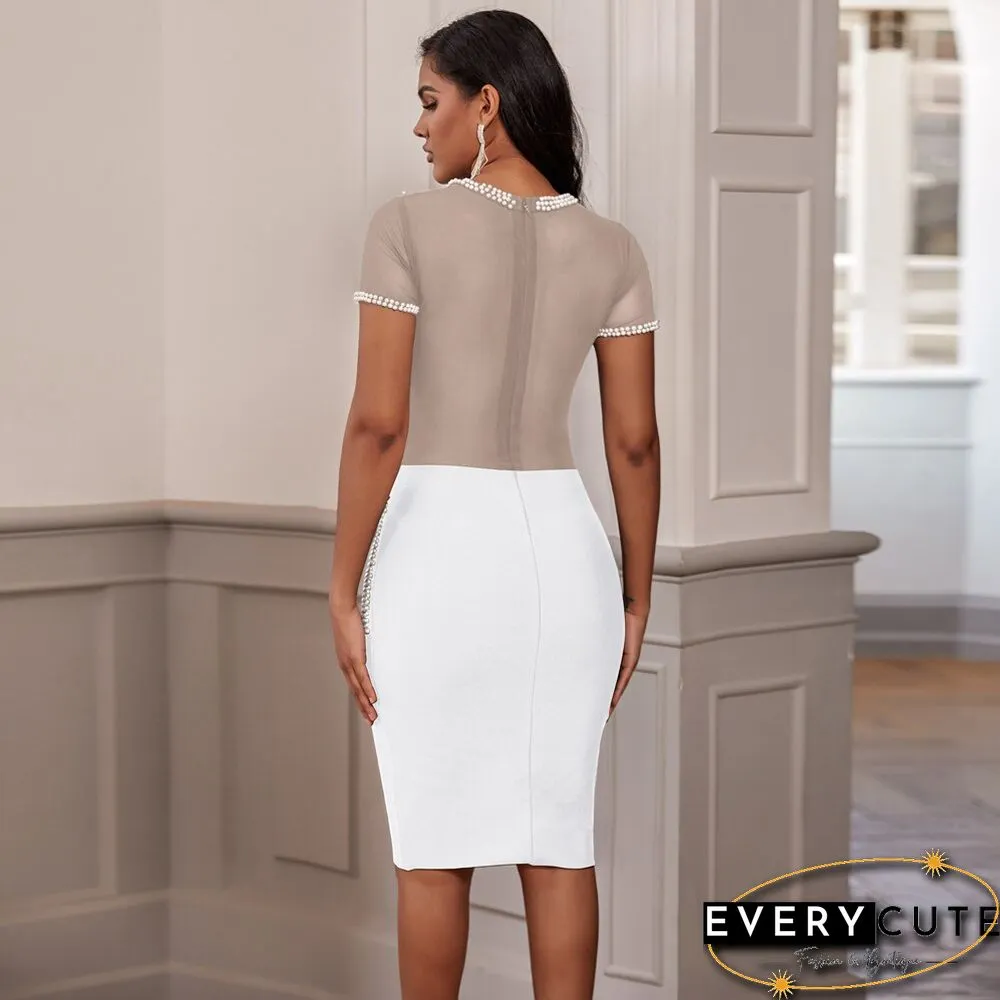 Ocstrade Bodycon Dresses For Woman Autumn Winter Fashion Clothes Beaded White Sexy Bodycon Dress Party Club Dresses