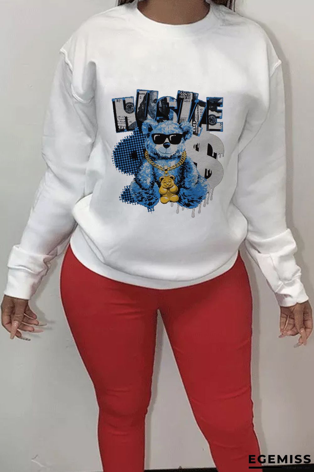 White Street Cute Print Patchwork O Neck Tops | EGEMISS
