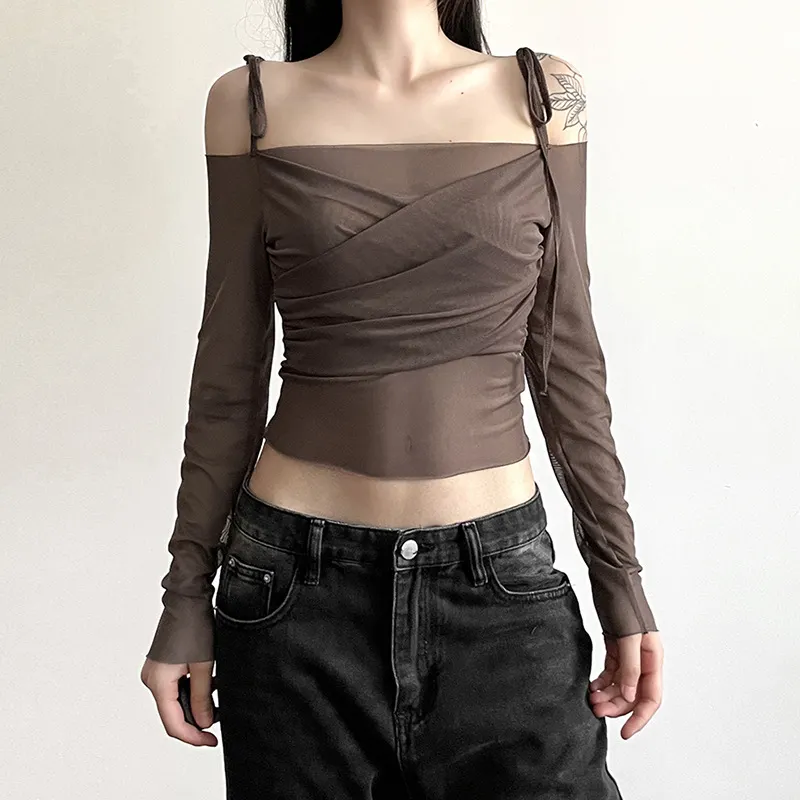 Churchf 2023 Summer New Women's Fashion Pure Color Slings Sexy Bare Back Repair Umbilly Long-Sleeved Vest