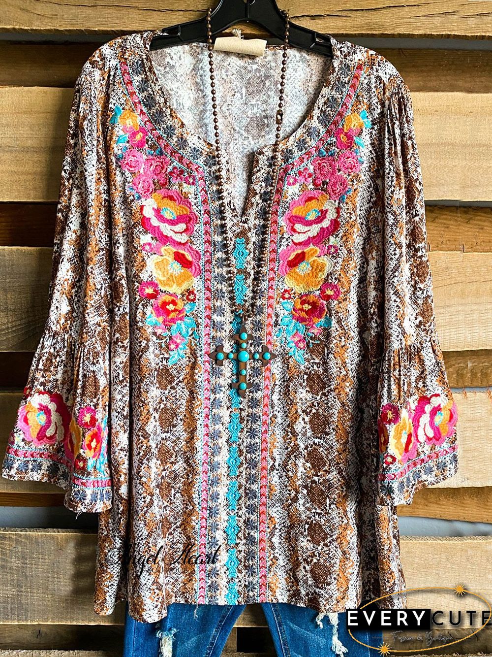 Shift Casual V Neck Floral Tops