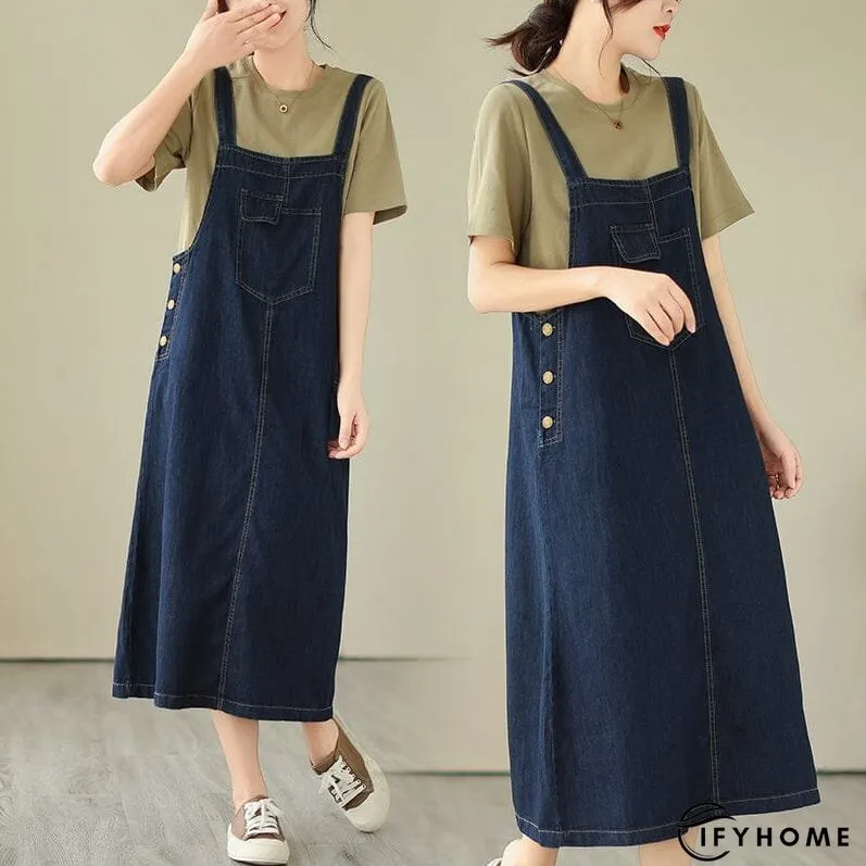 Plus Size Minimalist Denim Strap Dress Sleeveless Summer | IFYHOME