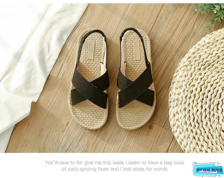 Beach Open Toe Linen Flat Sandals