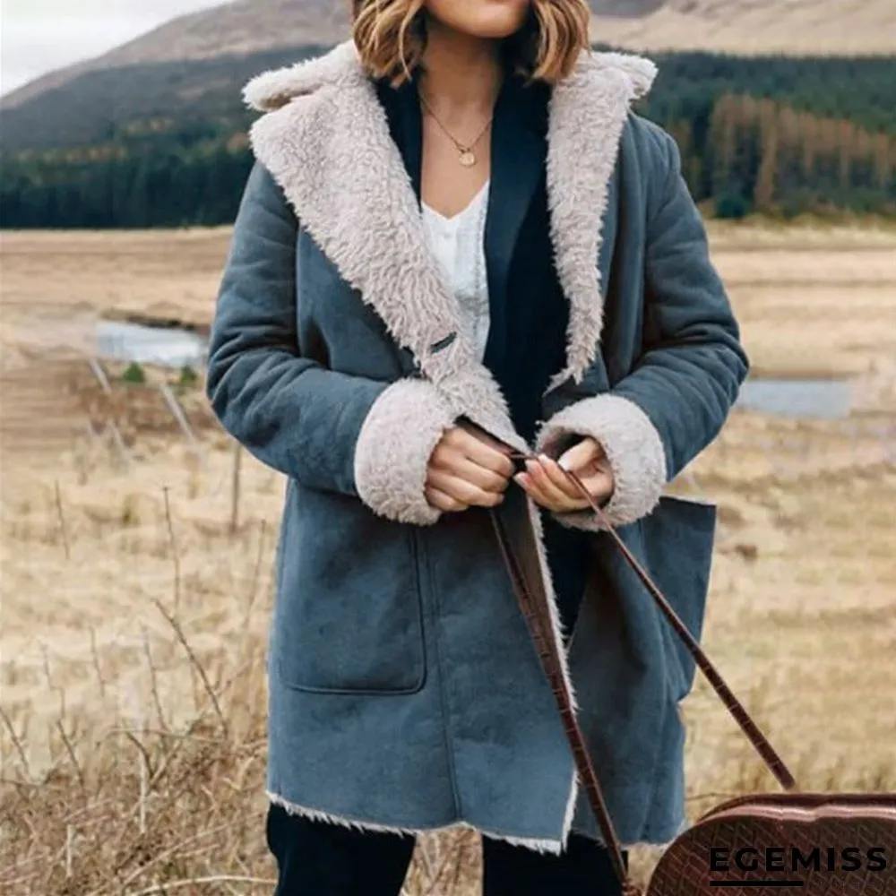 Lapel Solid Furry Long Sleeves Outerwear | EGEMISS