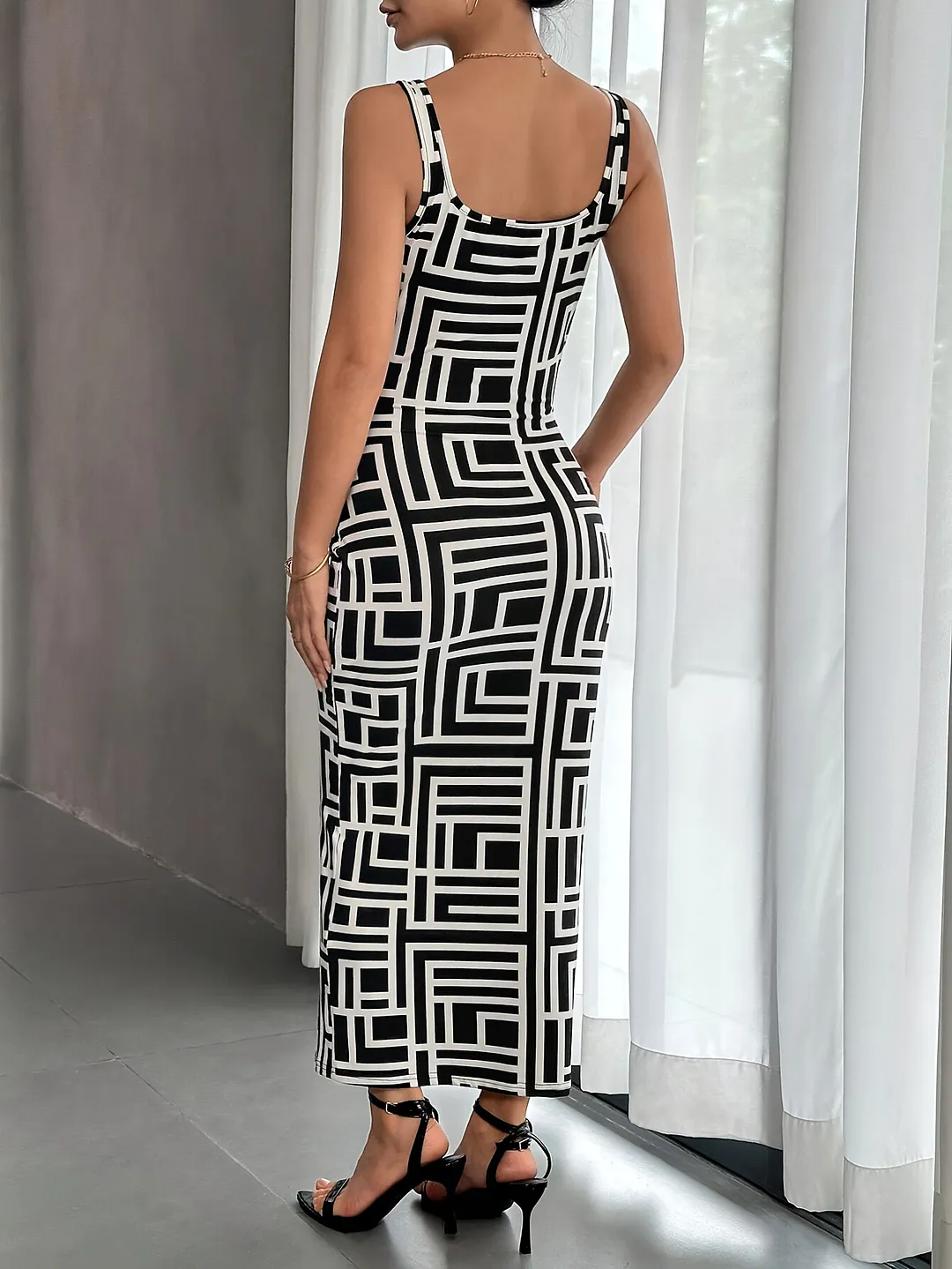 Uveng Uveng Women's Clothing 2025 Summer New U-Neck Sleeveless Printed Dress
