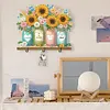 Wooden Sunflower Diamond Painting Hook Rail with 3 Hooks for Home Decor