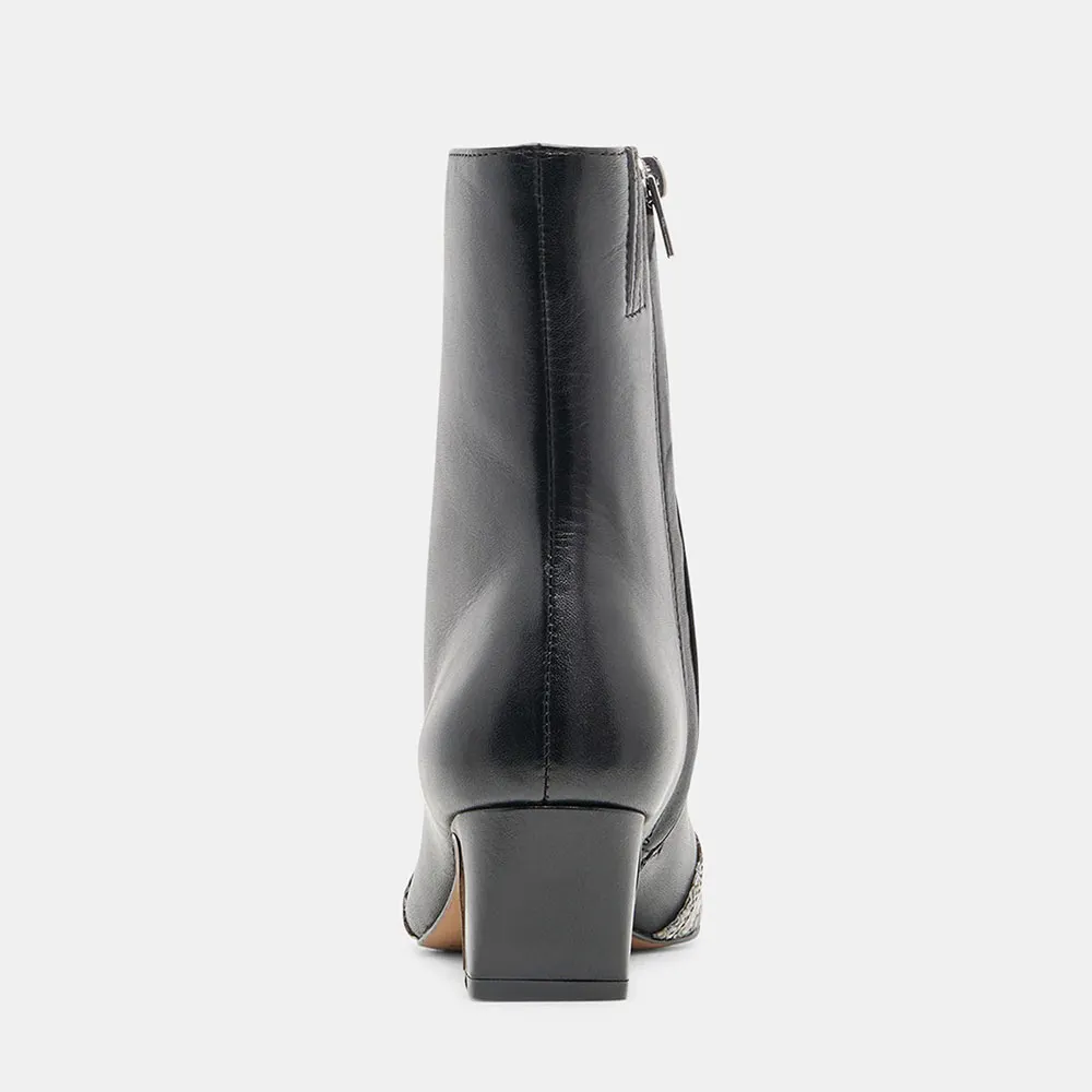 Black Snakeskin Pattern Closed Toe Chunky Heel Ankle Boots with Zipper