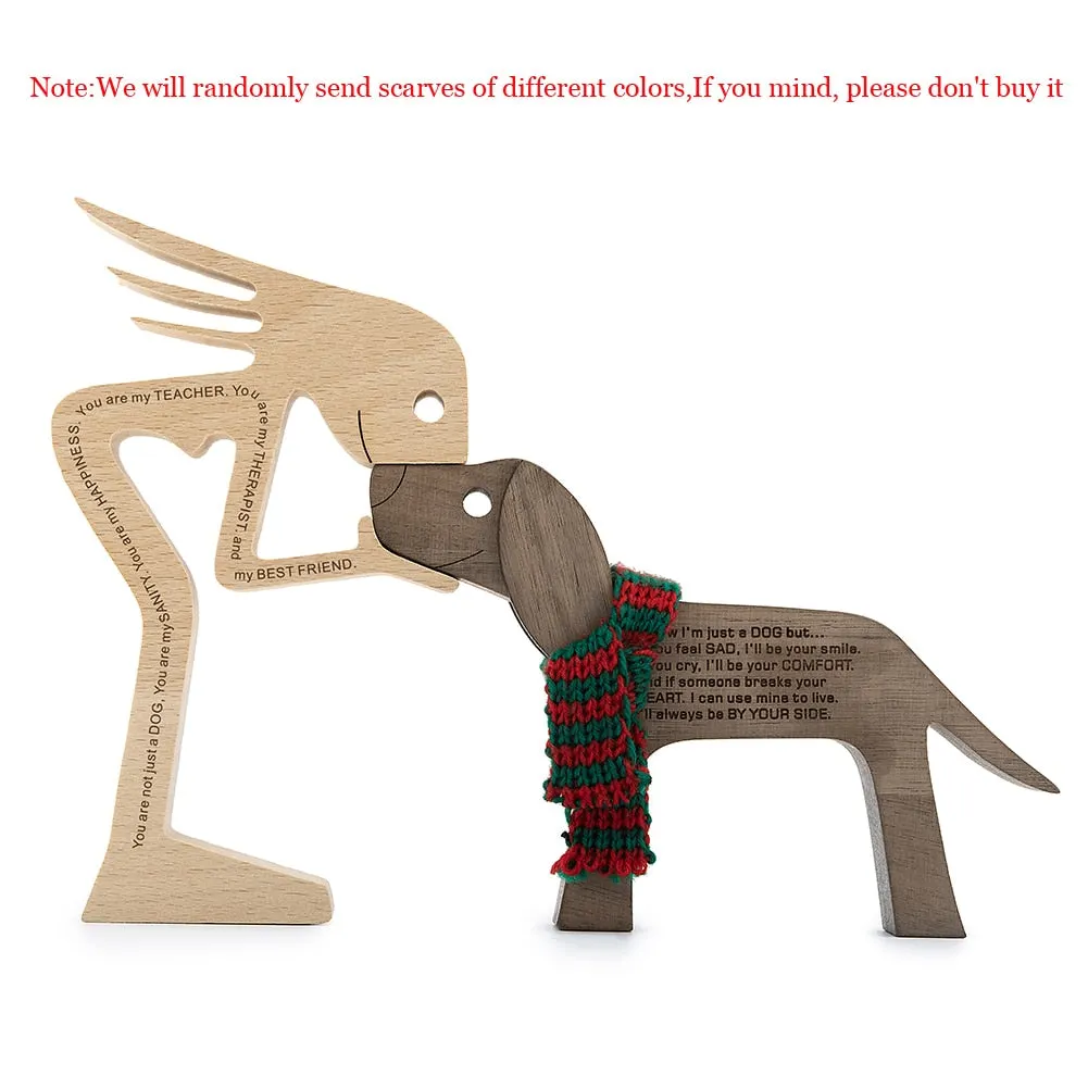 Puppy Family Wood Dog Carving Ornament Christmas Decoration Home Decor Figurine Desktop Table Sculptures For Dog Pet Lover Gifts