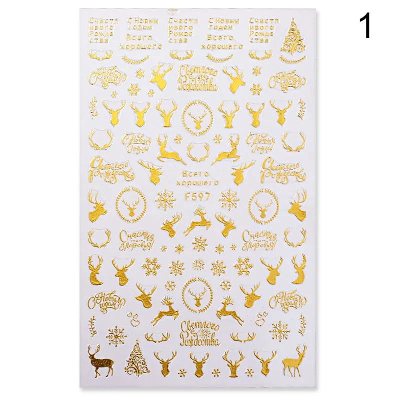 Sliver Bronzing 3D Christmas Nail Art Decoration Sticker Sparkly White Colorful Glitter Geometry Snowflake Winter Slider Foil