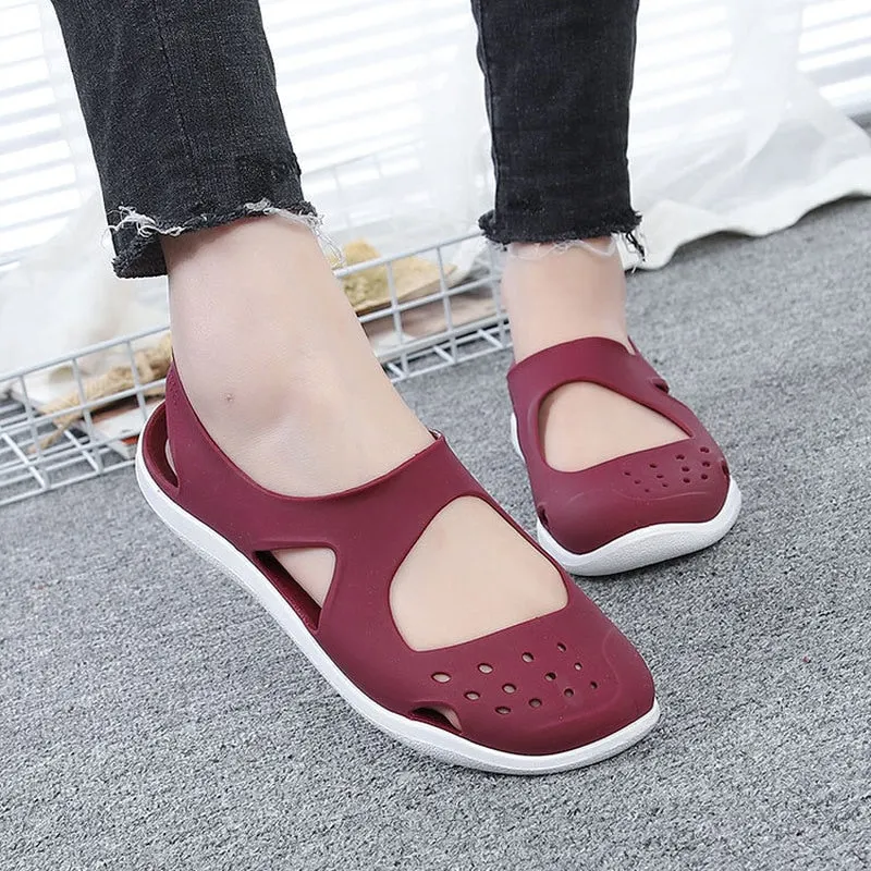 Comemore Women Jelly Sandals Comfortable Summer Soft Shoes Female Flat Pumps Plastic Female Waterproof Eva Garden Shoe Pink 2021