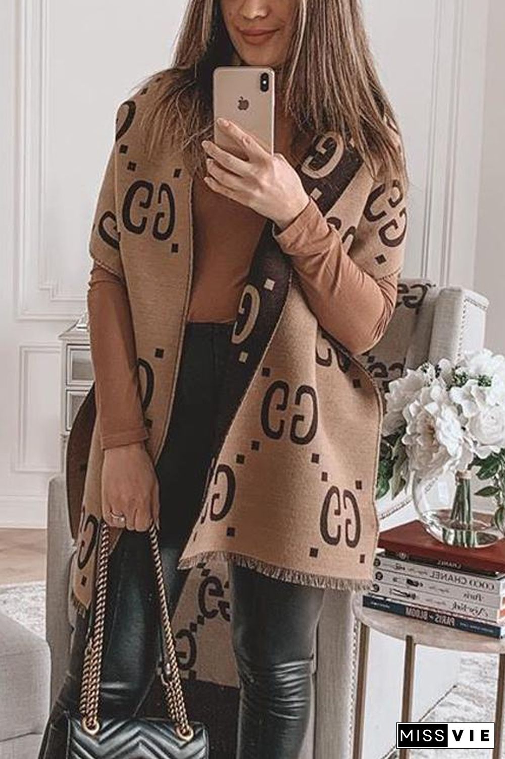 Ripped Letter Print Scarf