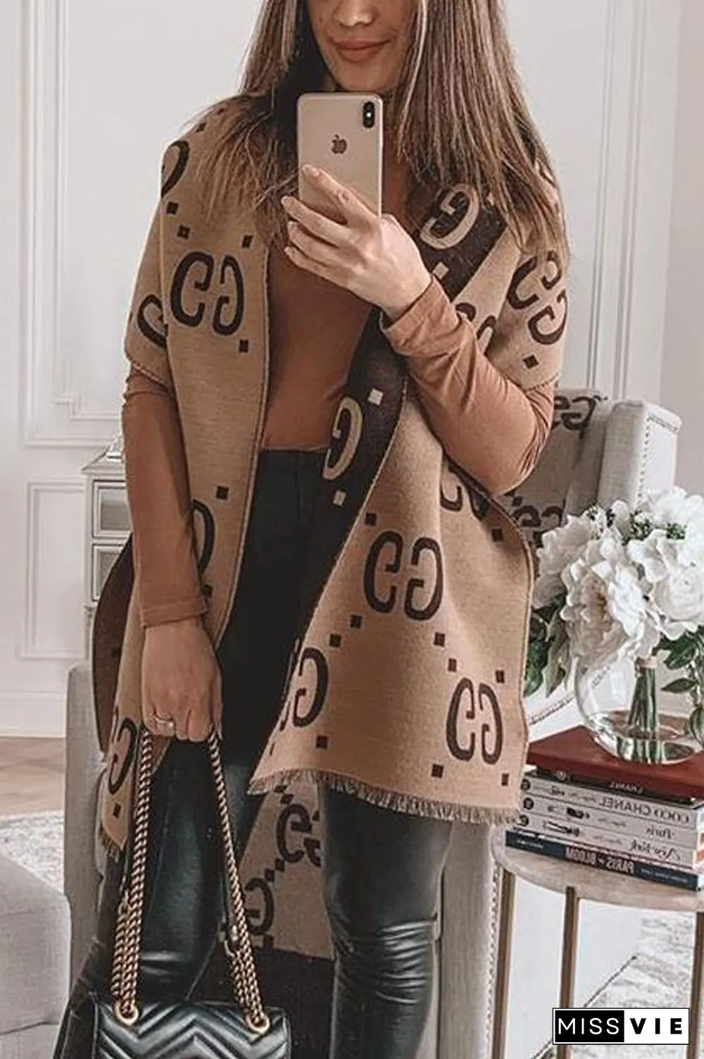 Ripped Letter Print Scarf