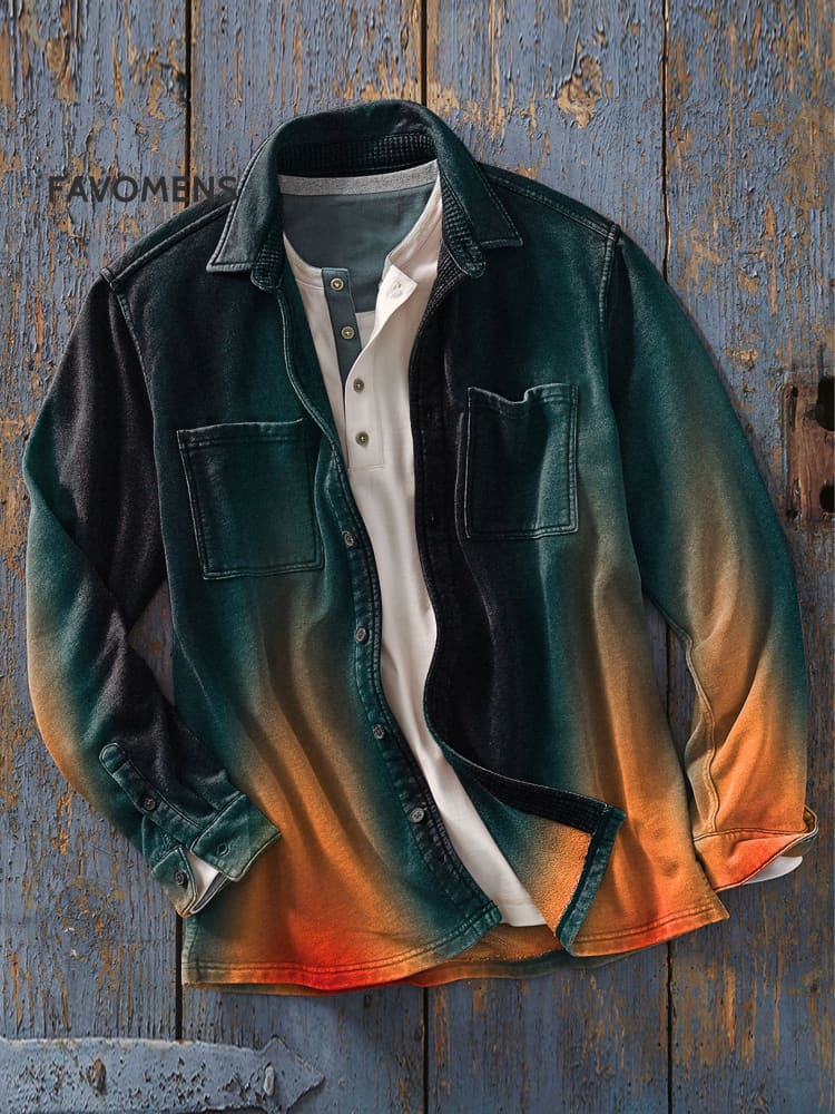 Men&rsquo;s Color Gradient Art Print Casual Zip Henry Shirt Multicolor / S