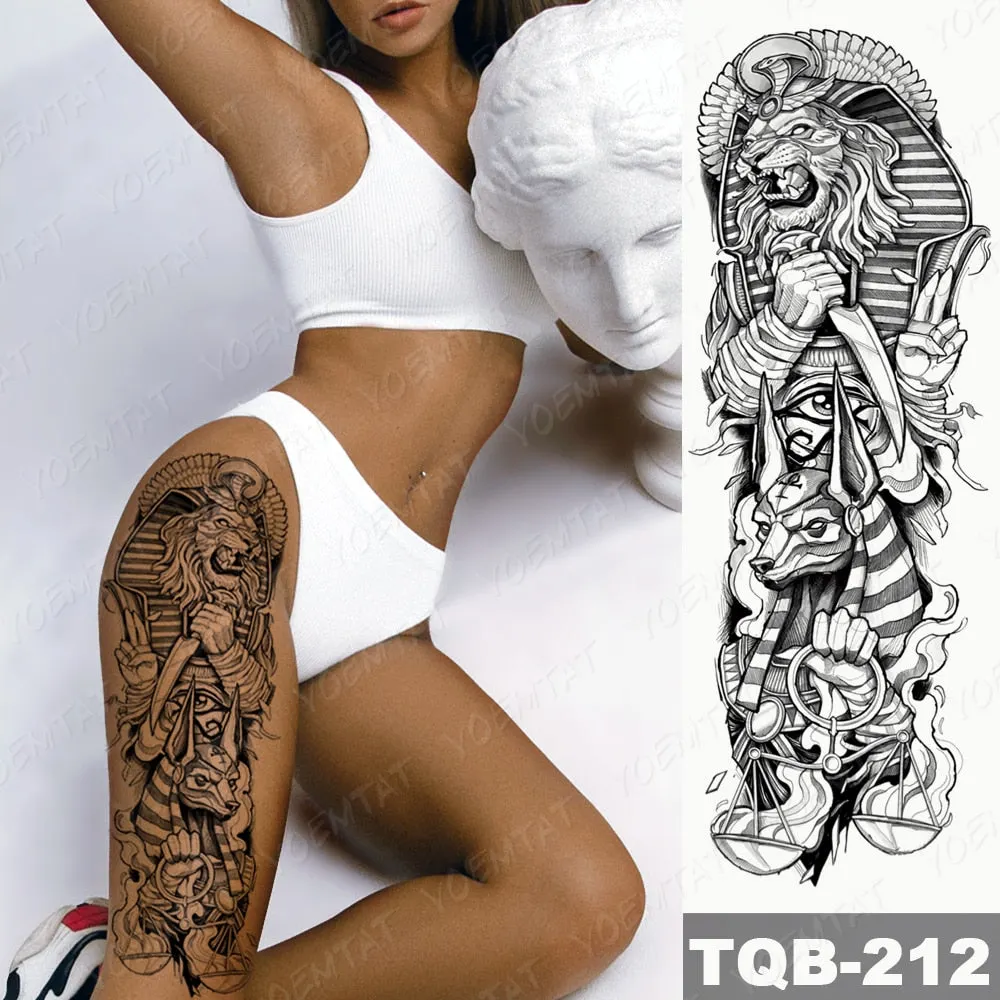 Large Arm Sleeve Tattoo Bird Crow Forest Moon Waterproof Temporary Tatto Sticker Lion Wolf Clock Body Art Full Fake Tatoo Men