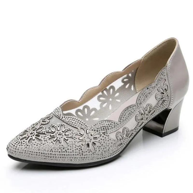 Comemore 2021 Summer Fashion Loafers Genuine Leather Pumps Women Luxury Medium Heel High Heels Mesh Ladies Office Shoes Sandals